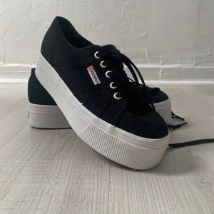 New Superga Black Platform Sneakers